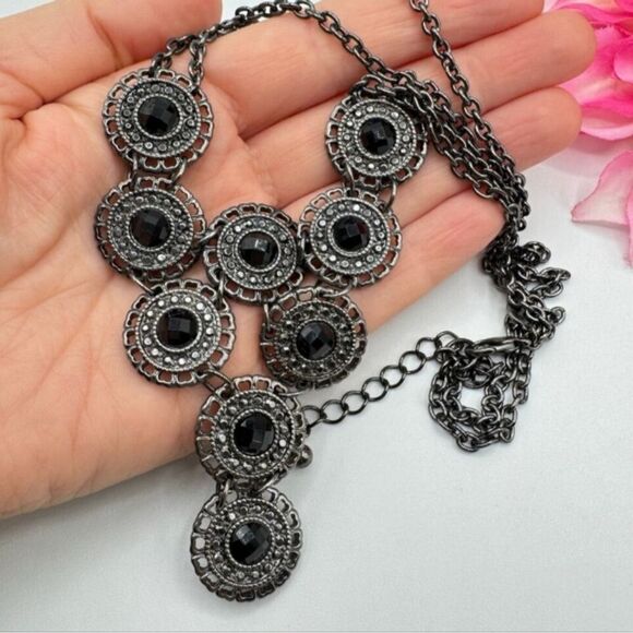 Premier Designs Black and Silver Tone Necklace Jewelry Womwns Adjustable - Picture 5 of 15